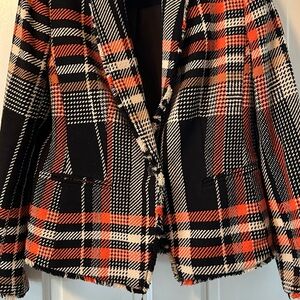 Ann Taylor Factory Black and Orange Blazer Tailored Plaid